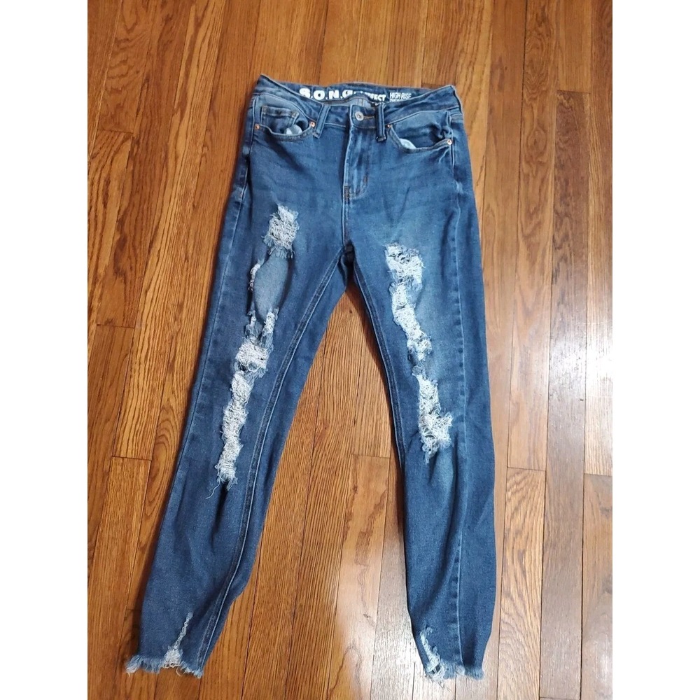 S.O.N.G. SONG Perfect Hi Rise Skinny Ankle Jeans Distressed Frayed Hem Sz 5 / 27